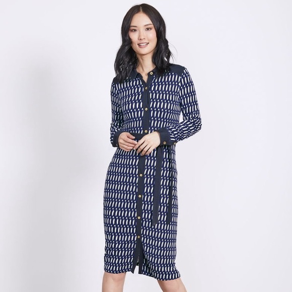 Boden Dresses & Skirts - Boden Samara Jersey Navy and White Long Sleeve Dress 100% Viscose EUC